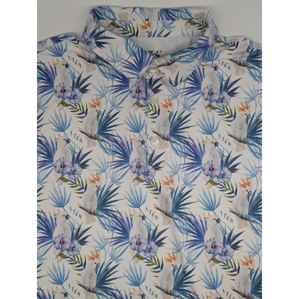 1764 Golf Polo Shirt Men's‎ size Large White Cockatoo Bird Floral Stretch